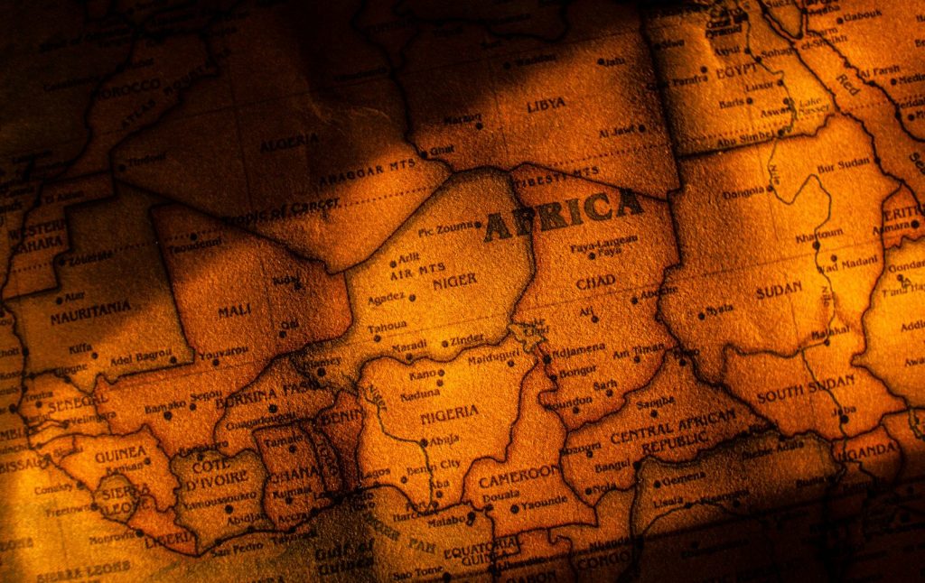 a close up of a map of africa