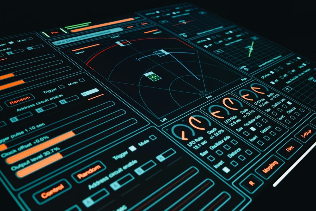 A close up of a control panel in a dark room