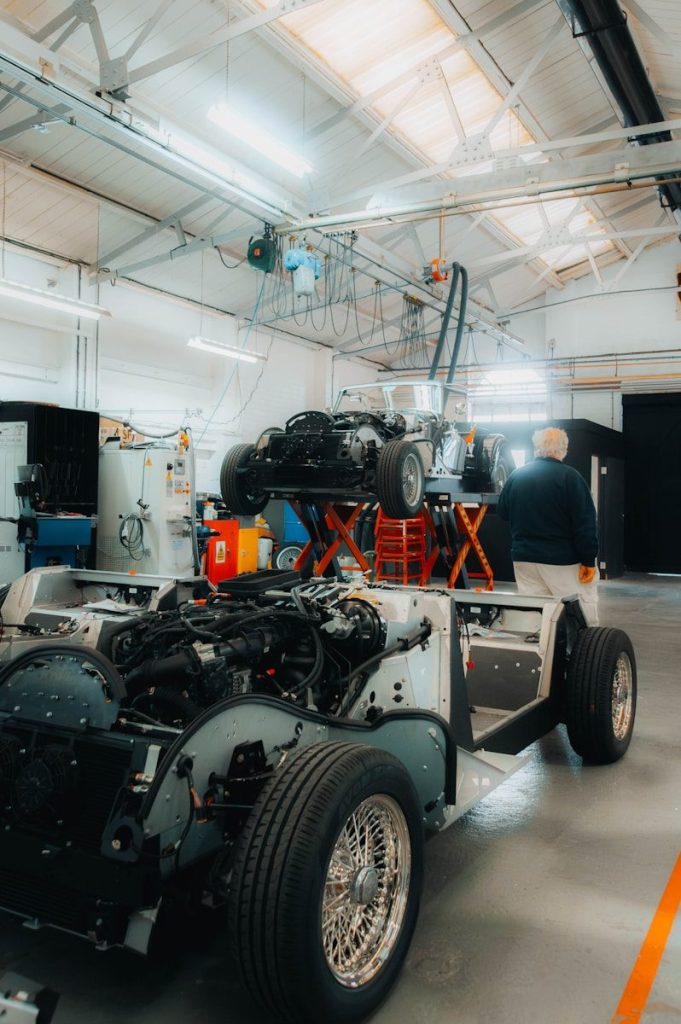 a car being worked on in a garage