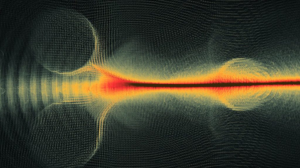Abstract visualization of light waves interacting with spheres
