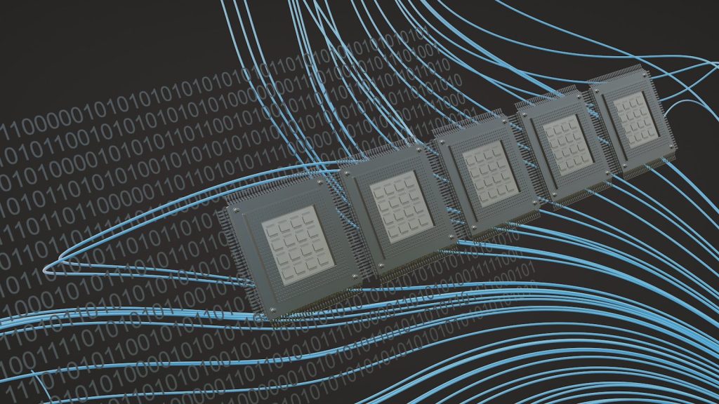 a computer chip is shown in front of a black background