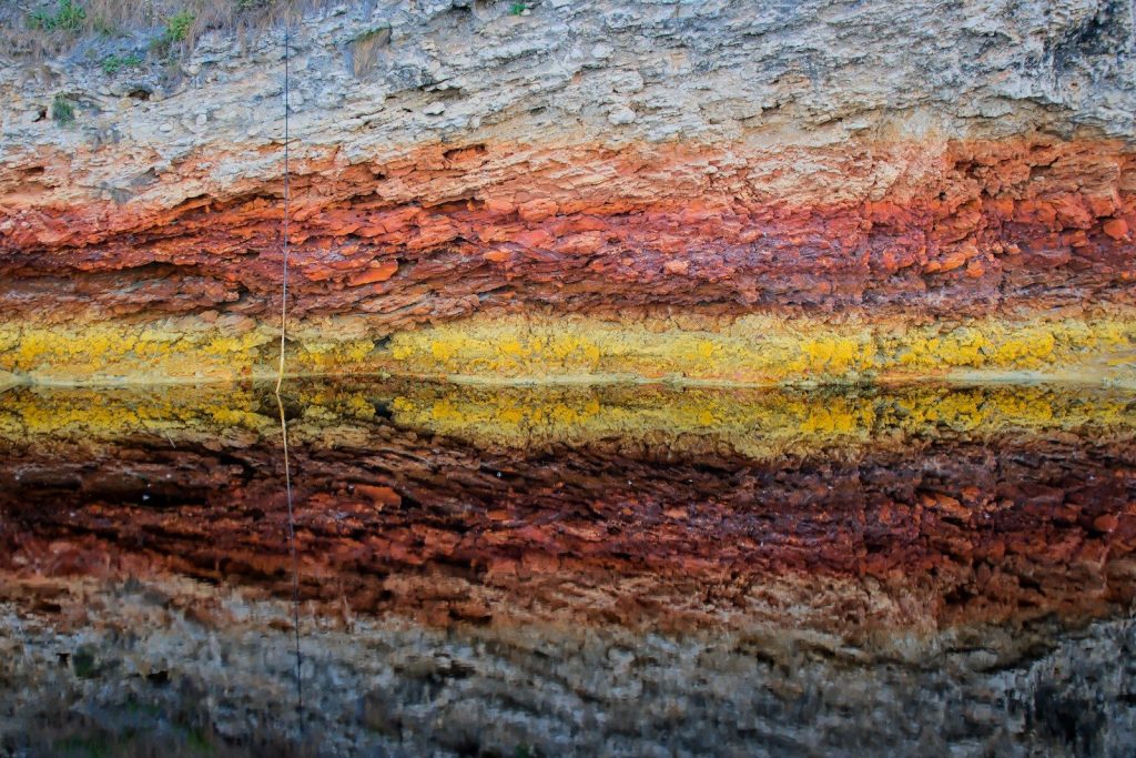 Layers of colorful soil and rock strata