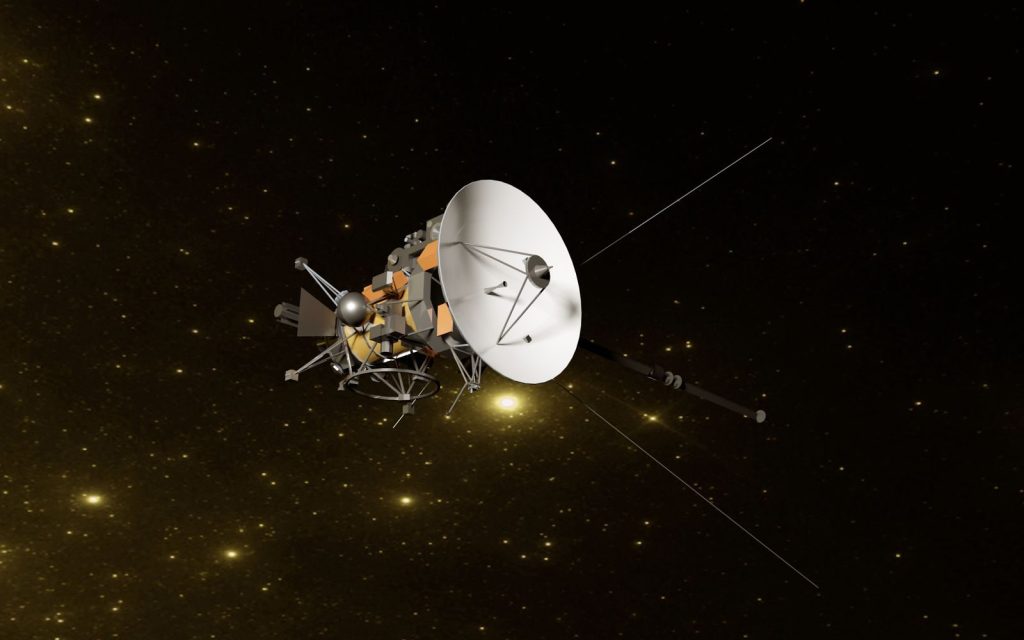 3D rendering of the Cassini space probe in the vast starry universe.