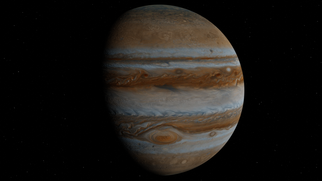 High-resolution image of Jupiter capturing its iconic Great Red Spot and swirling clouds.