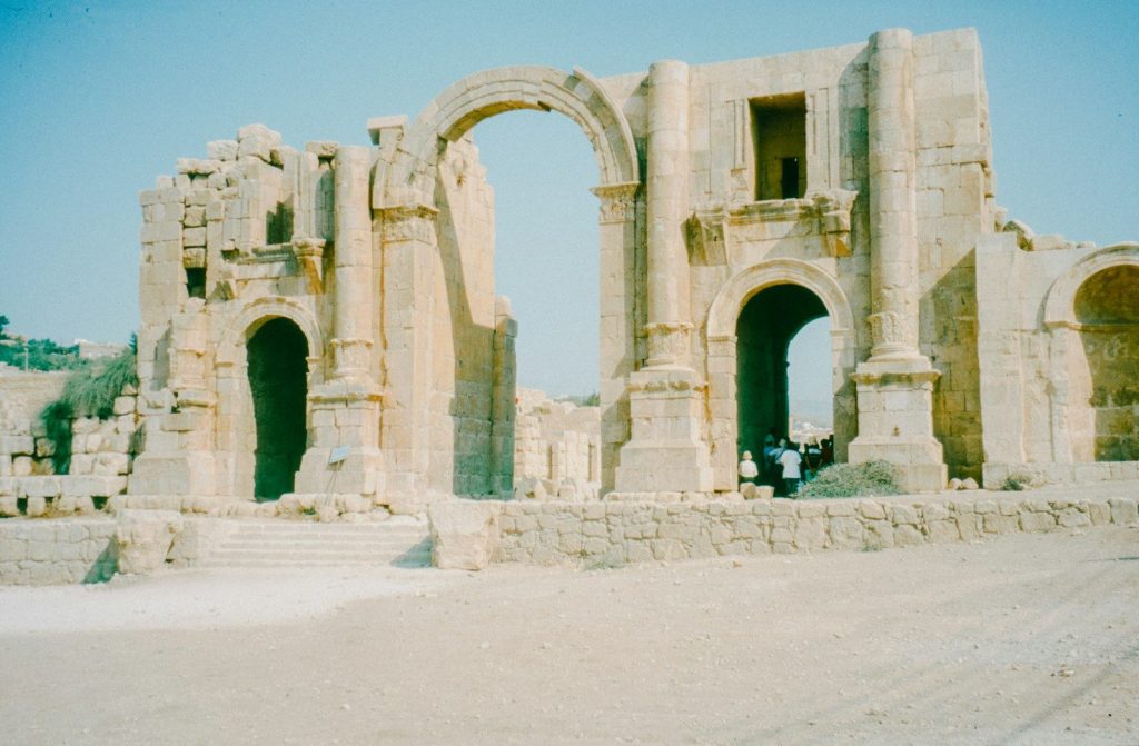 Ancient ruins of a historical archway.