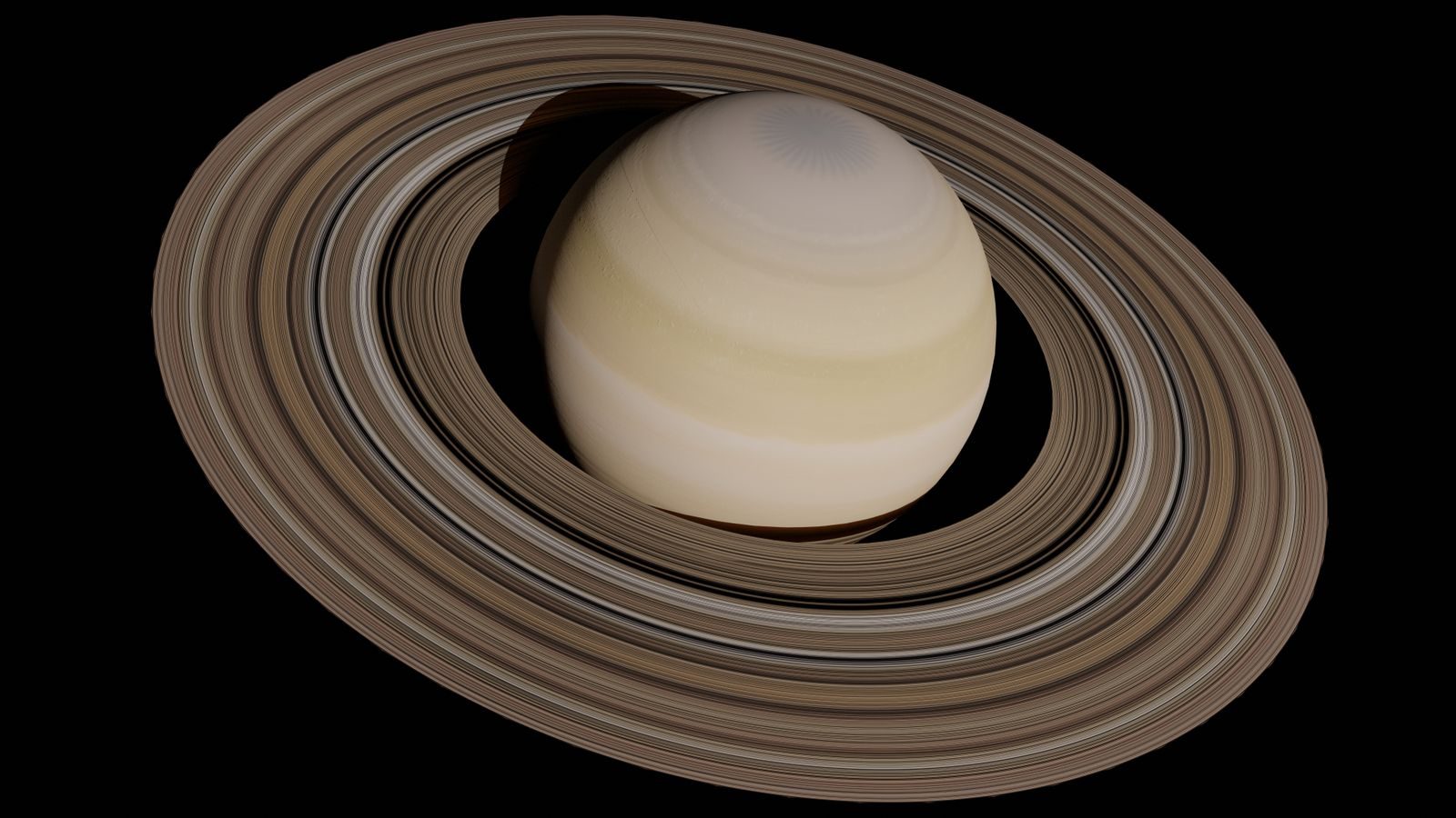 A stunning 3D render of Saturn's rings set against a black space backdrop, showcasing its cosmic elegance.