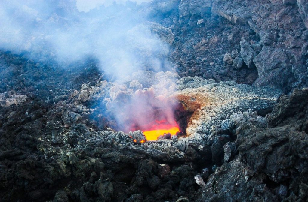 volcano, etna, italy, sicily, etna volcano, mountain, sulfur, lava, cold lavas, roche, nature, smoke, hole
