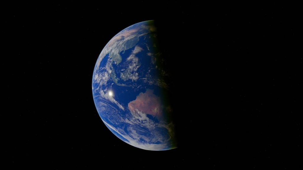 Stunning view of Earth with one hemisphere in shadow against deep space.