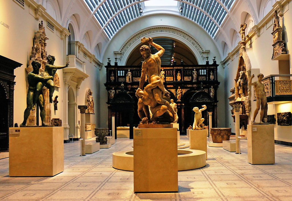Stunning display of classical sculptures inside the Victoria and Albert Museum in London.