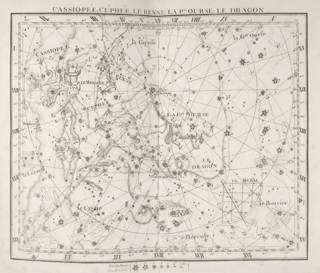 Antique celestial map of constellations cassiopeia and cepheus.