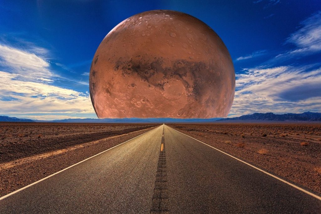 mars, road, highway, planet, sky, nature, composition, surreal, fantasy, landscape