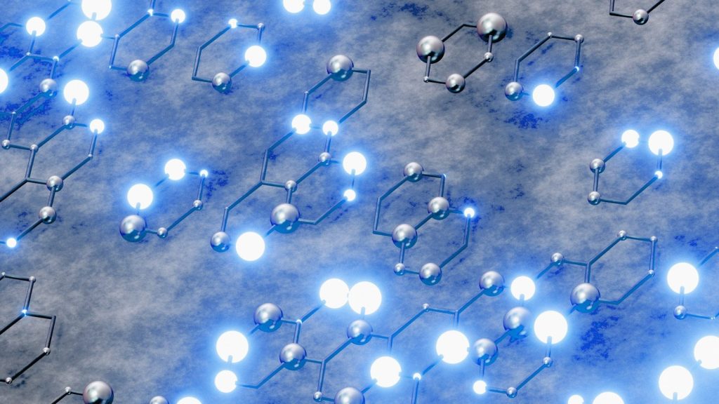 Abstract molecular structure with glowing blue lights