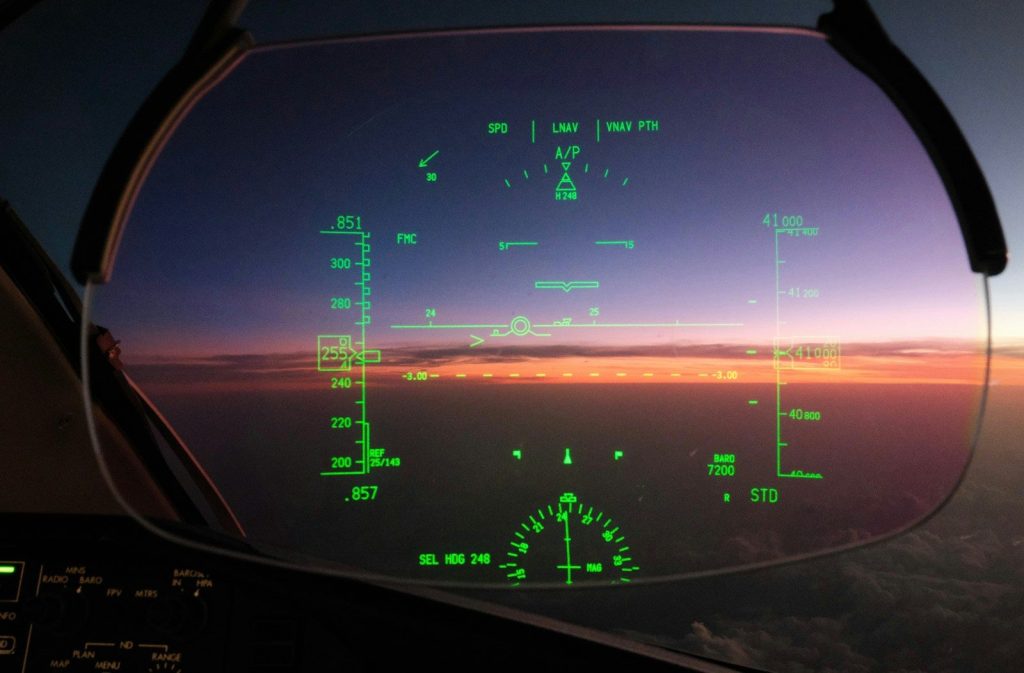 A hud shows the horizon during a sunset.