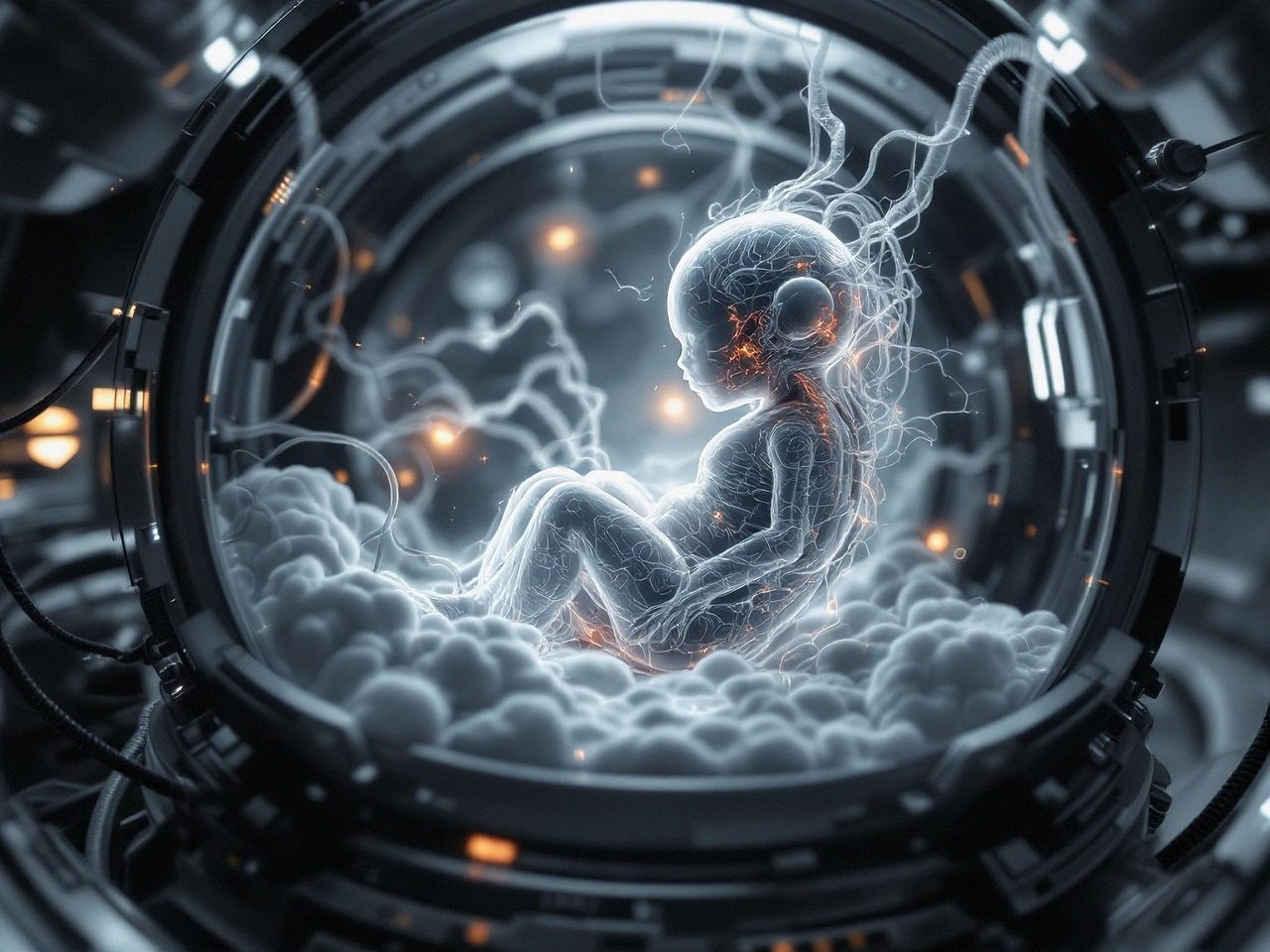 baby, infant, unborn, sci-fi, fantasy, ai generated, incubator, future, technology, futuristic, embryo, georgeatrish