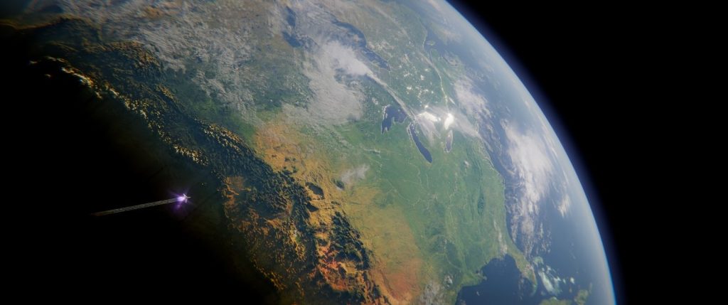 Earth from space with a light streak.