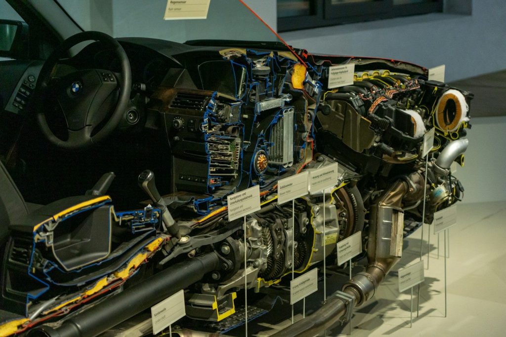 the inside of a car that is being displayed