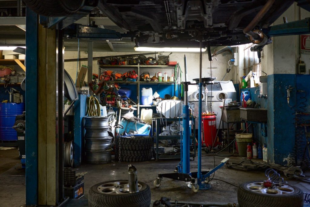 a garage filled with lots of different types of tires