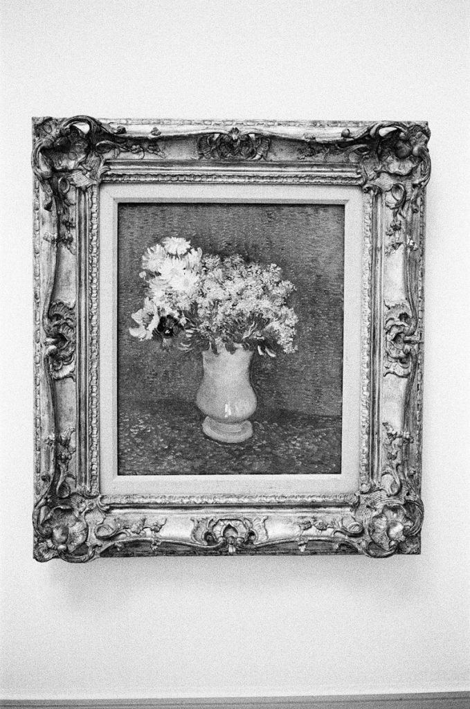 A vase of flowers in an ornate frame