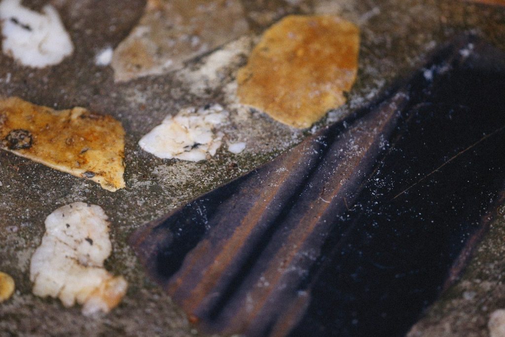 a close up of a piece of food on a table
