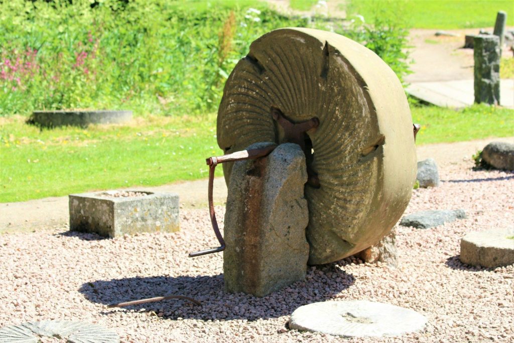 a sculpture of an elephant's head in a rock garden