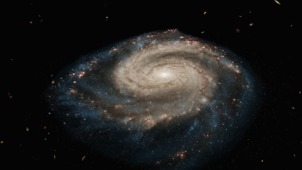 a spiral galaxy with stars in the background