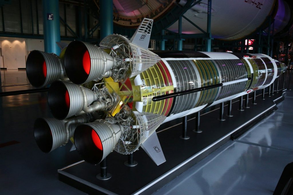 A cutaway model of a rocket engine.