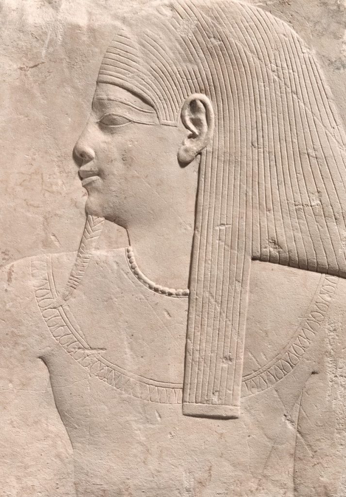 Ancient egyptian relief carving of a pharaoh's profile.