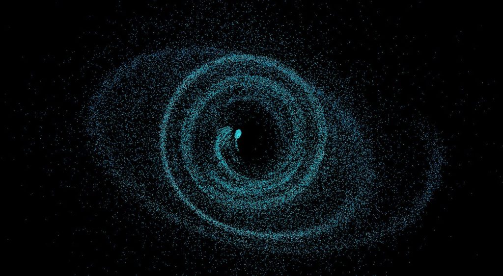 A black hole in the sky with a blue light