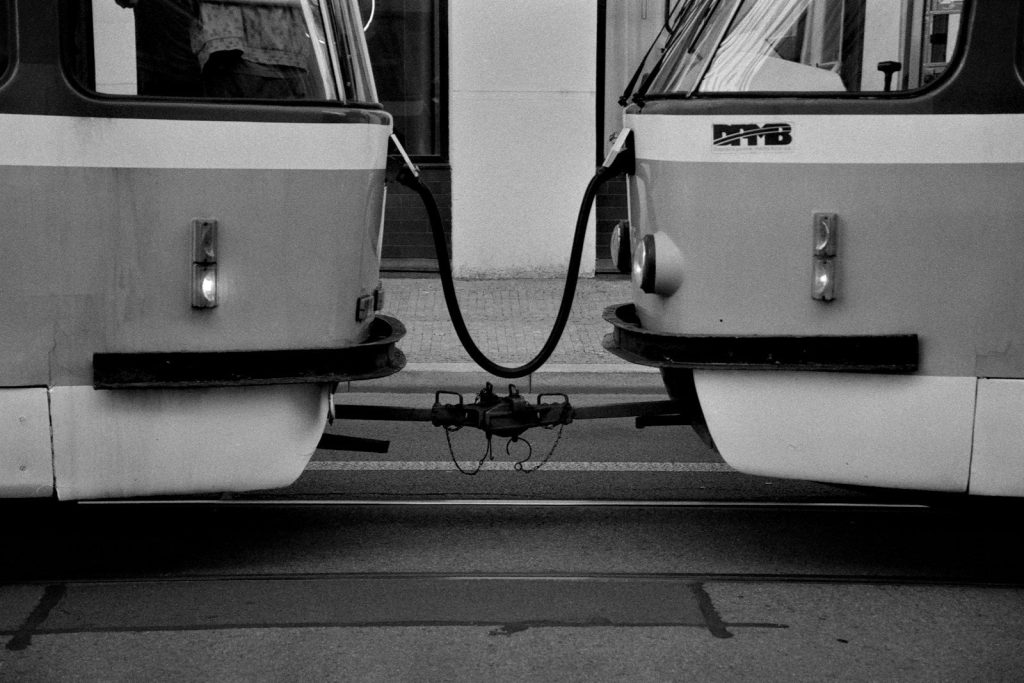a couple of buses parked next to each other