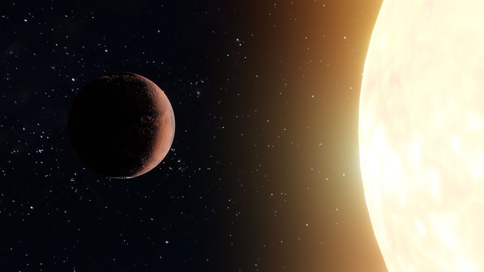 A stunning cosmic scene of a planet silhouetted against a glowing sun with stars in space.