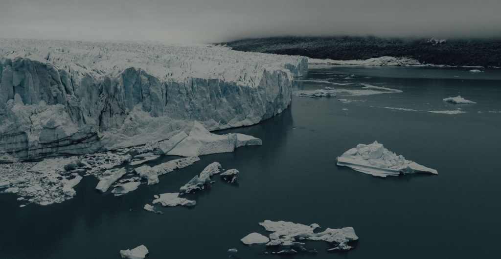 Majestic icebergs and glaciers in a winter seascape, capturing the cold beauty of nature.