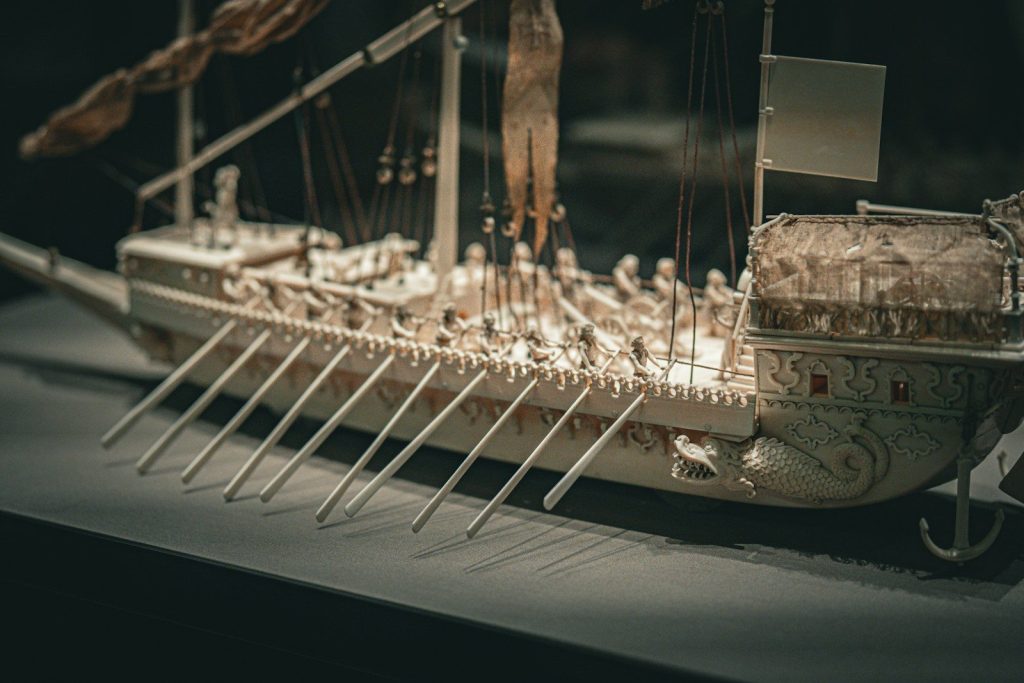 A model of a boat on a table