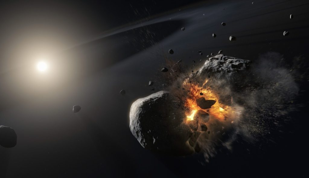 an artist's impression of a collision between two planets