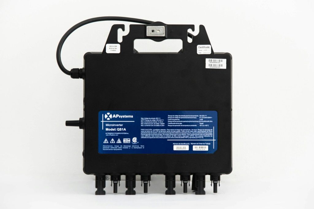 a black box with a blue label on it