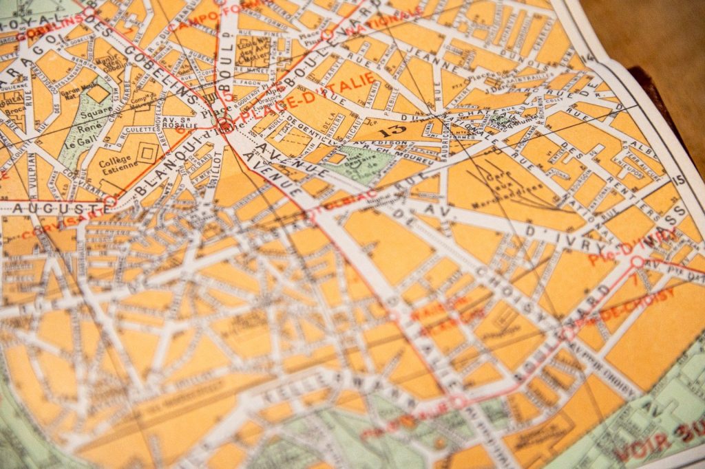 A close up of a map on a table