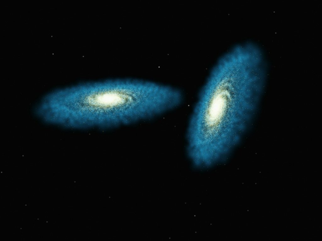 two very bright blue objects in the dark sky