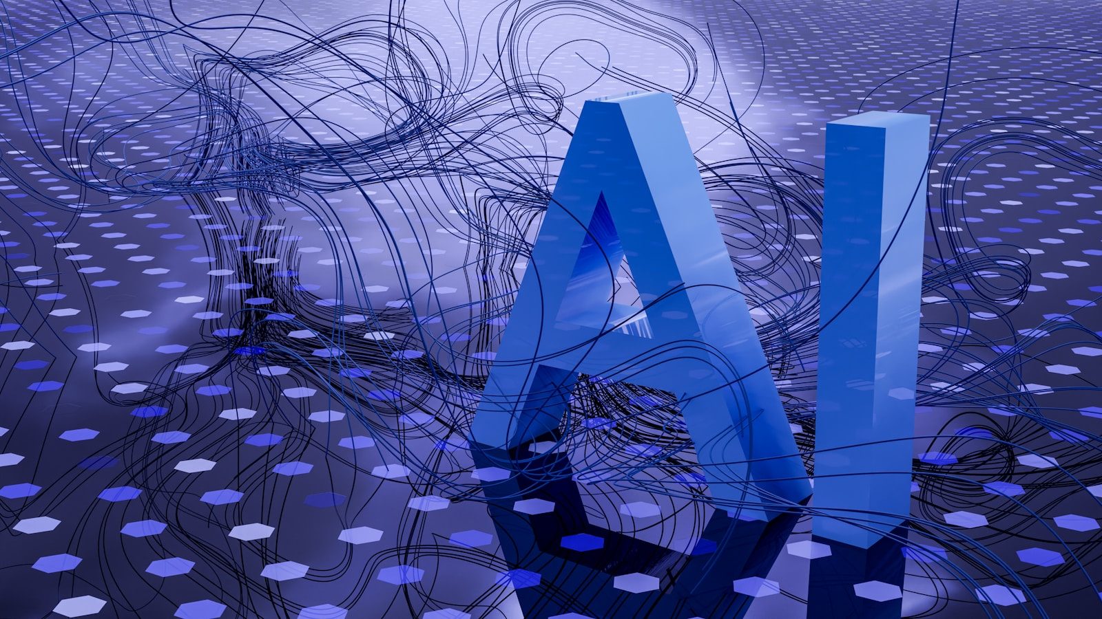 3D rendered ai text on dark digital background